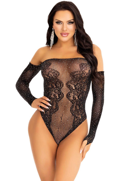 88056 leg avenue rhinestone off the shoulder teddy