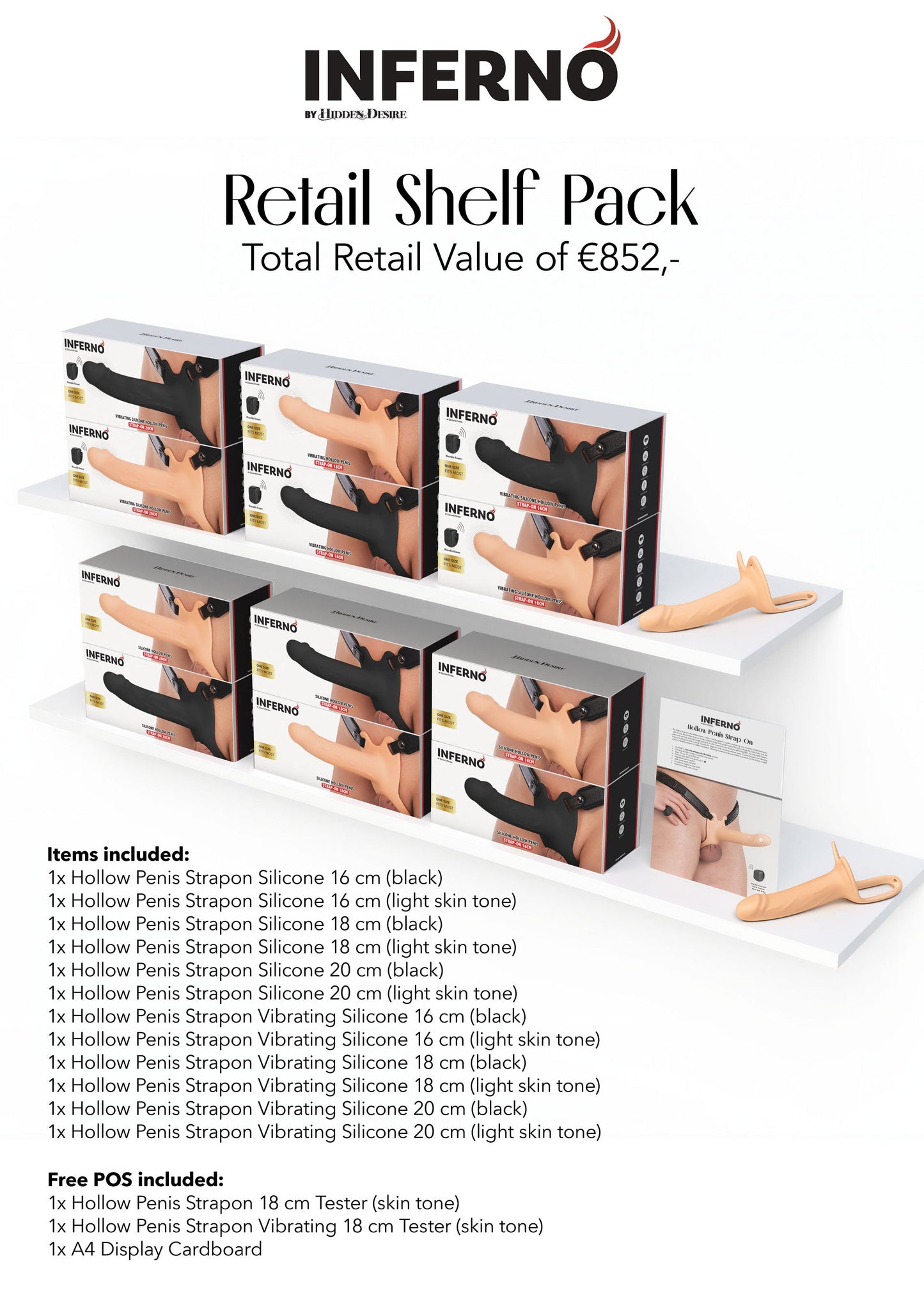 Retail Shelf Pack: Hidden Desire Inferno Hollow Strap-Ons