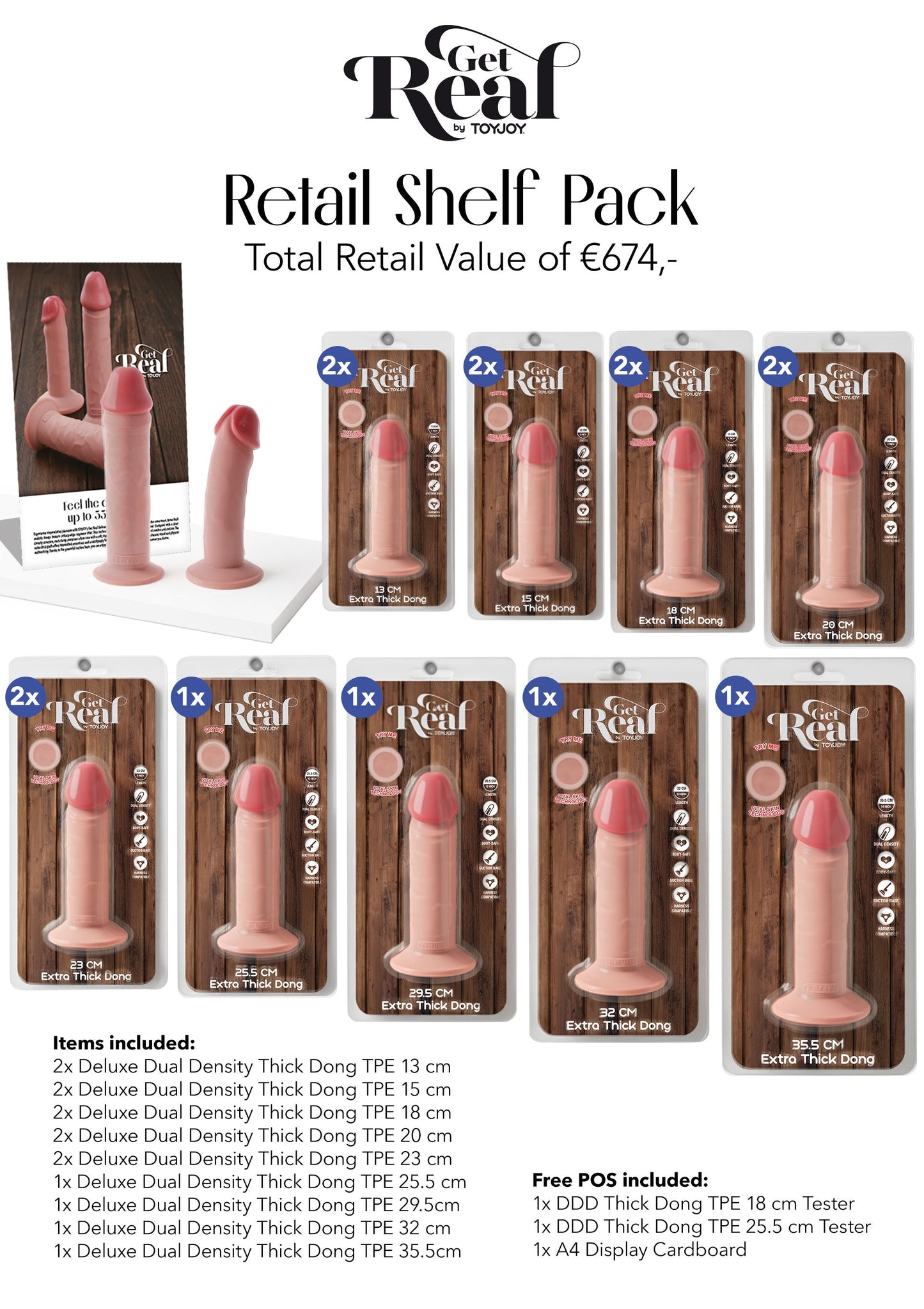 Retail Shelf Pack: ToyJoy Get Real Deluxe Dual Density Thick Dongs